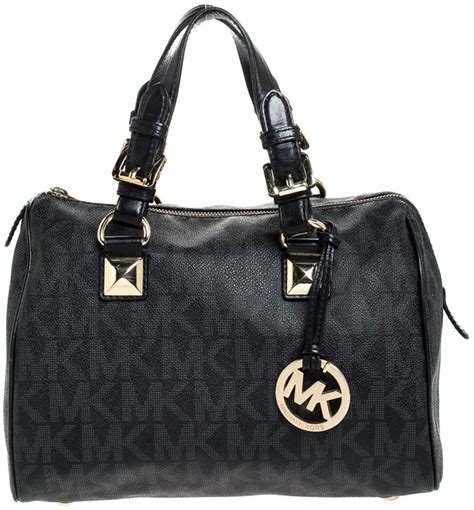 michael kors black canvas satchel|michael kors grayson satchel black.